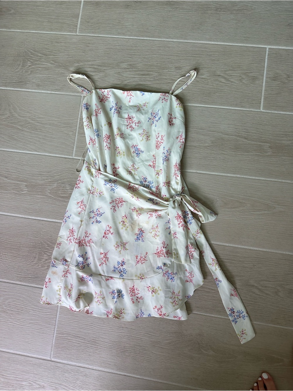 Cotton Candy LA Cream Slip Dress with Pink & Blue Floral Accents
